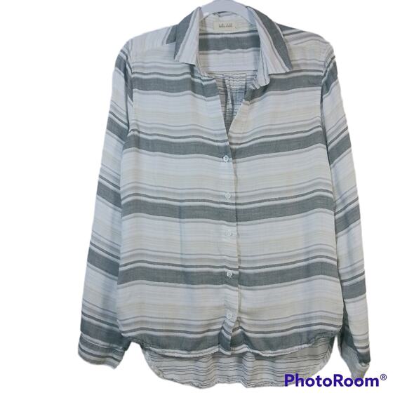Bella Dahl Cream Tan Stripe Button Up Size L - Picture 1 of 7